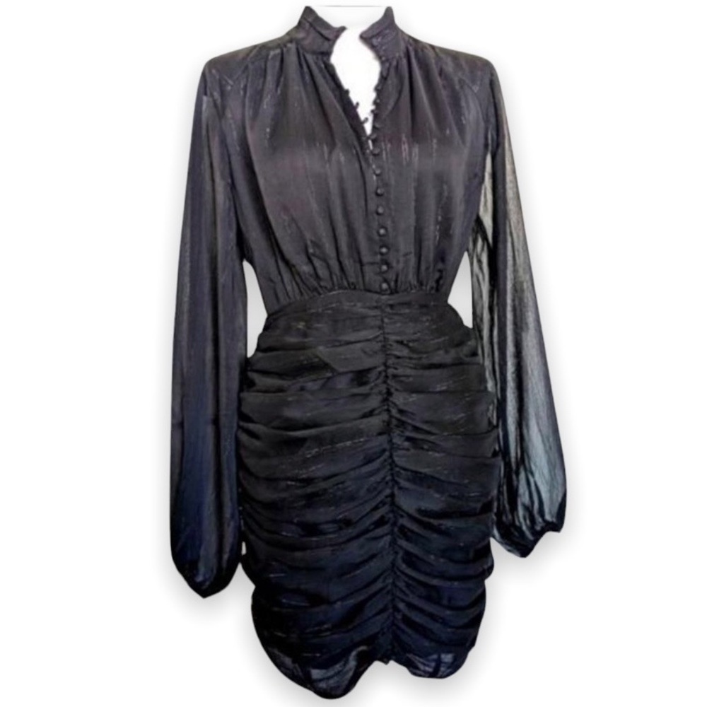 House of Harlow 1960 Ruched Long Sleeves Little Black Dress